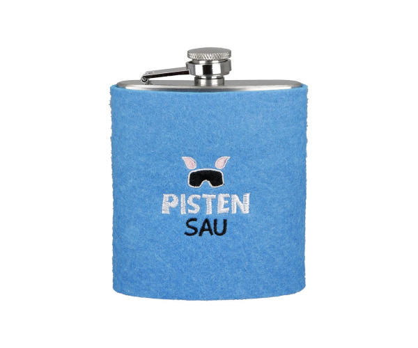 Edelstahl-Flachmann mit Filzhülle "Pistensau"