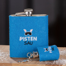 Edelstahl-Flachmann mit Filzhülle "Pistensau"
