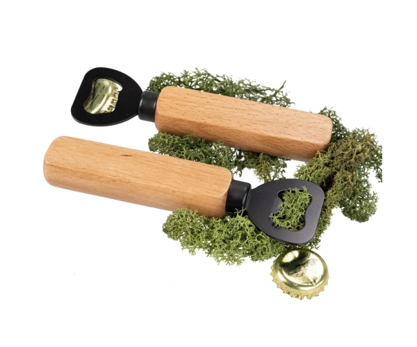 Flaschenöffner mit FSC® Buchenholzgriff & schwarzer Edelstahlklinge