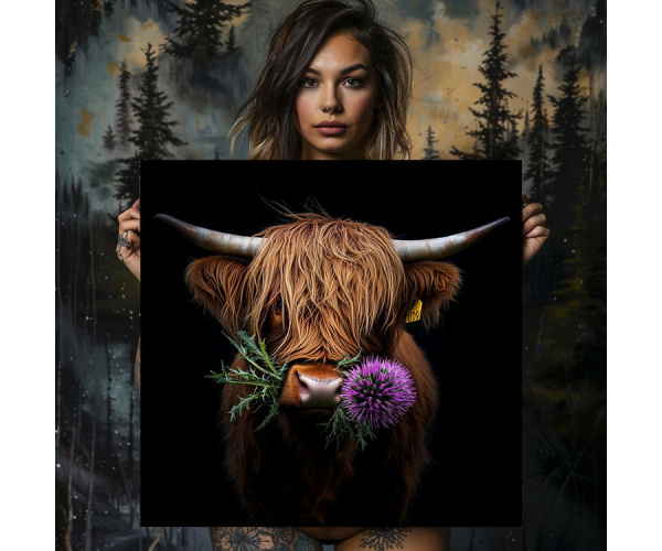 shadow wood art - Hochlandrind Giesbert 60 x 60 cm Leinwand