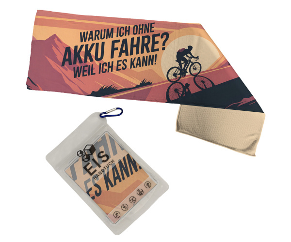 Eishandtuch 80x24cm Radfahrer auf Bergstraße Eishandtuch - Fahre ohne Akku!