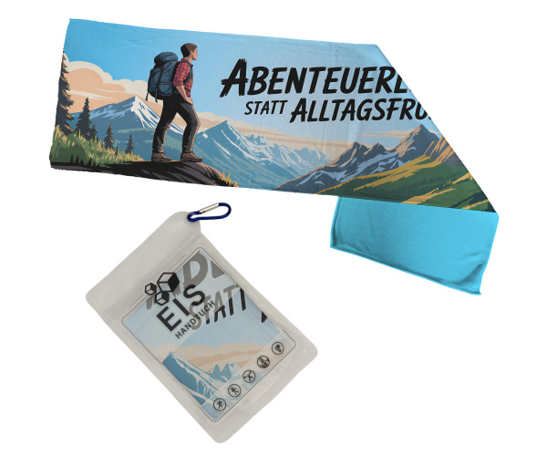 Eishandtuch 80x24cm Wanderer mit Berglandschaft Eishandtuch - Abenteuerlust statt Alltagsfrust