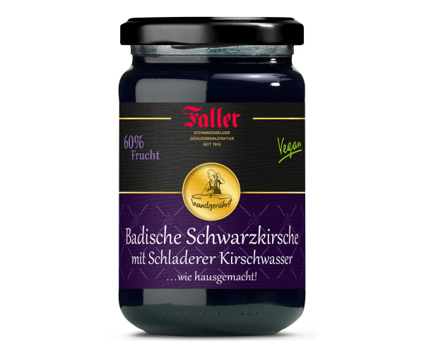 FALLER Schwarzkirsch-Konfitüre extra mit SCHLADERER Kirschwasser 330g