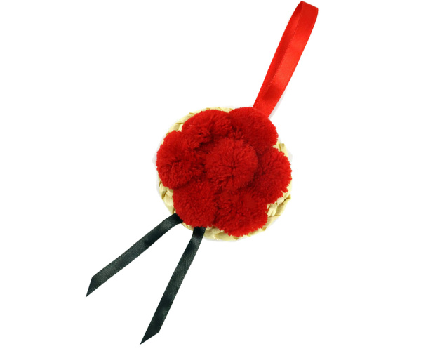 Bollenhut rot, schwarzes Hutband, ca. 8 cm Durchmesser