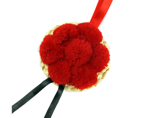 Bollenhut rot, schwarzes Hutband, ca. 8 cm Durchmesser