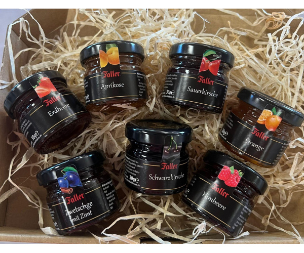 FALLER Konfitüre Geschenkset 7 Fruchtige Tage, 7 x 30g