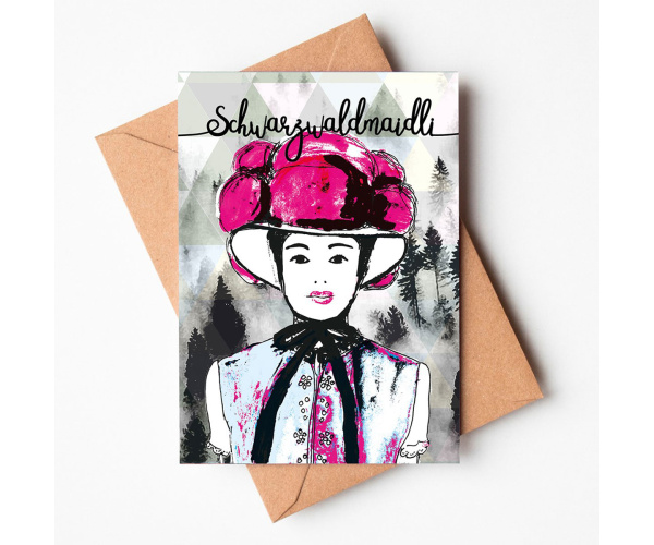 Designerkarte Schwarzwald Maidli Bollenhut pink incl. Umschlag