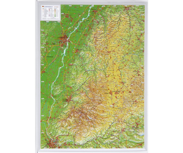 3D Reliefkarte Schwarzwald klein ohne Rahmen