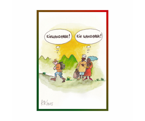 Schwarzwald-Postkarte "Ein Wanderer - Einwanderer ?"