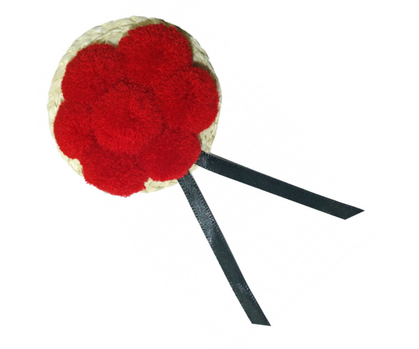 Bollenhut rot, schwarzes Hutband, ca. 8 cm Durchmesser